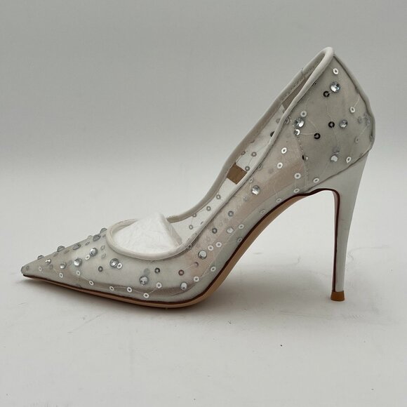 Shoes - XYD White Rhinestones Studded Stiletto High Heels Mesh Pumps Wedding Shoes